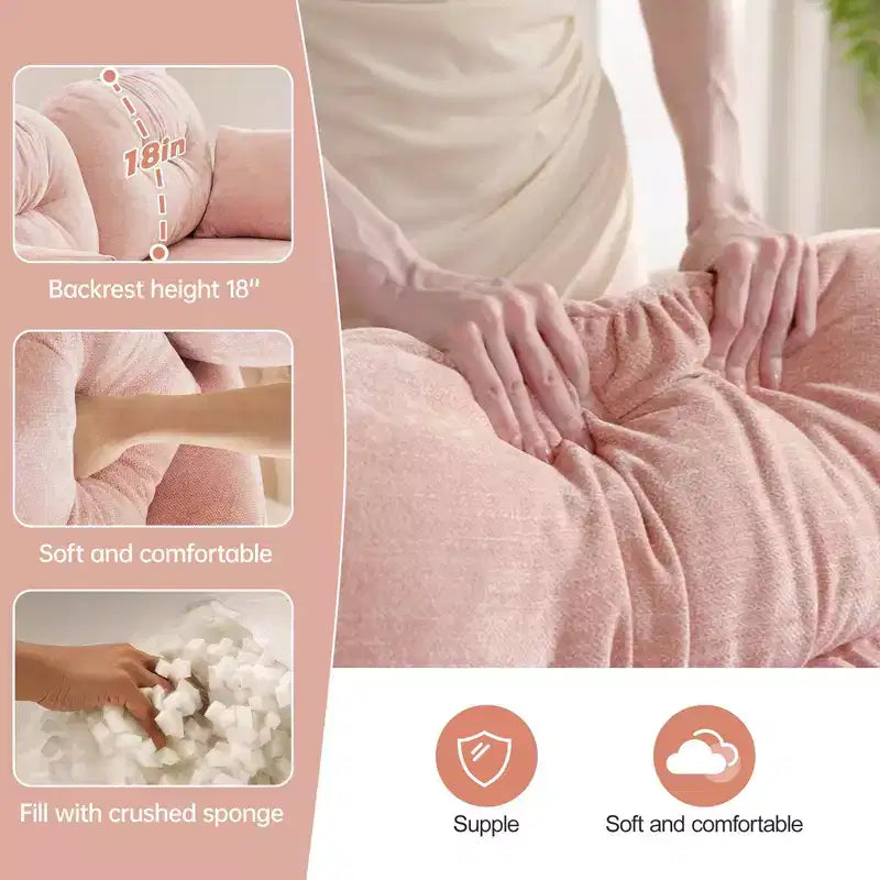 Canapé modulable beige en forme de L en tissu chenille avec ottoman, base en bois de haute qualité pour salons