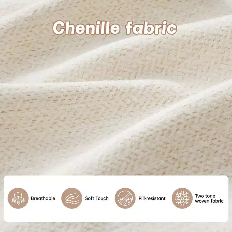 Canapé modulable beige en forme de L en tissu chenille avec ottoman, base en bois de haute qualité pour salons