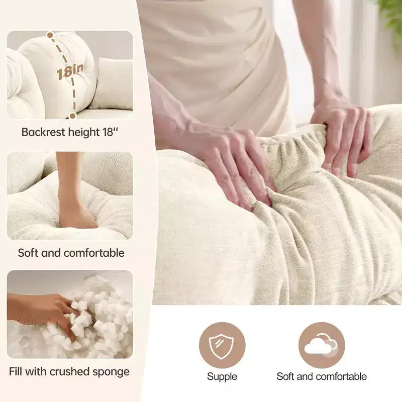 Canapé modulable beige en forme de L en tissu chenille avec ottoman, base en bois de haute qualité pour salons