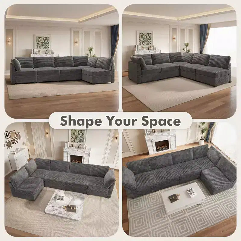 Canapé modulaire de luxe HOMLUX, canapé nuage surdimensionné pour salon, canapé-lit convertible rembourré à assise profonde avec méridienne et pouf