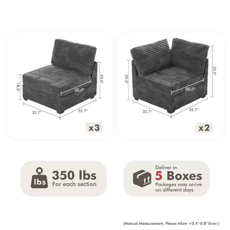 Canapé modulaire de luxe HOMLUX, canapé nuage surdimensionné pour salon, canapé-lit convertible rembourré à assise profonde avec méridienne et pouf