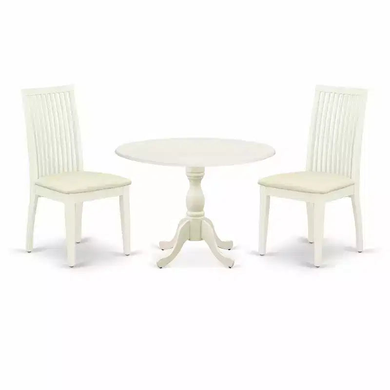 3-Piece Linen White Finish Solid Wood Top - Dining Room Set - Seats 4