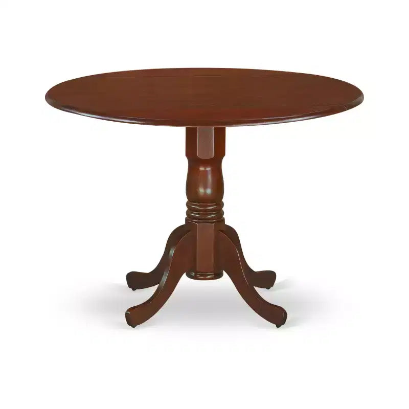 Dining Set for 4 with Dropleaf Table and Chairs, Small Round Pedestal Table with Ladder Back Chairs, Mahogany Finish