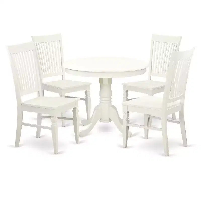 HomeStock 5-Piece Linen White Finish Solid Wood Top Dining table with 4 Chairs