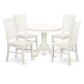 HomeStock 5-Piece Linen White Finish Solid Wood Top Dining table with 4 Chairs