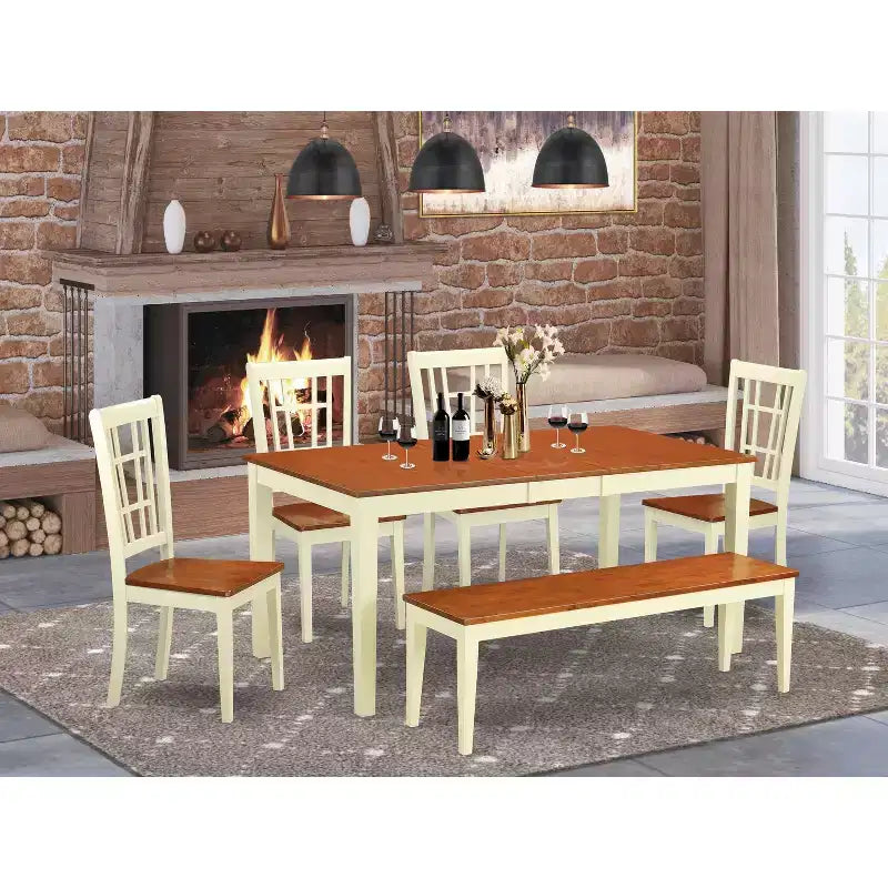 Ensemble de salle à manger rustique 7 pièces - Table de cuisine et 6 chaises - Ensemble dînette en bois massif