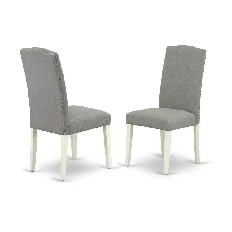Ensemble table à manger ronde 36 pouces - Table et 2 chaises - Pieds blancs lin - Tissu Shitake foncé