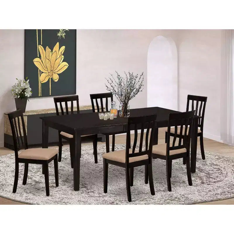 Ensemble de salle à manger « Gothic Glamour » – Table avec rallonge et 6 chaises – Finition cappuccino élégante