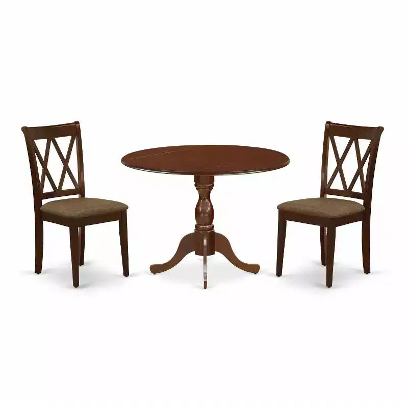 3-Piece Mahogany Finish Solid Wood Top - Dining Room Set - Seats 4