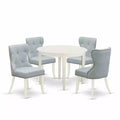 5-Piece Linen White Solid Wood Top - Dining Room Set Seats-4