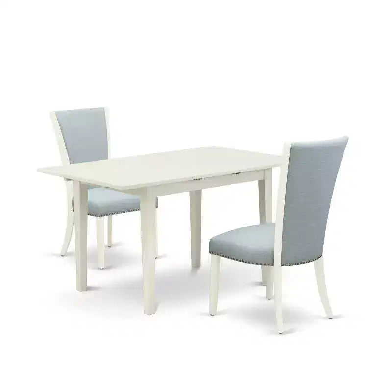 HomeStock 3-Pc Linen White Finish Rectangular Solid Wood Top with Butterfly Leaf Dining Table Set