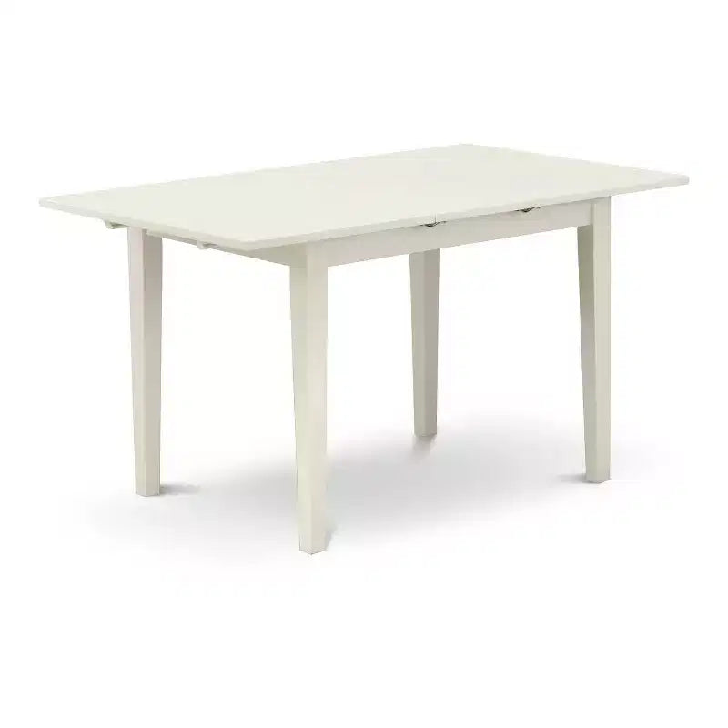 Ensemble de salle à manger 3 pièces HomeStock avec plateau rectangulaire en bois massif, finition blanc lin et rallonge papillon