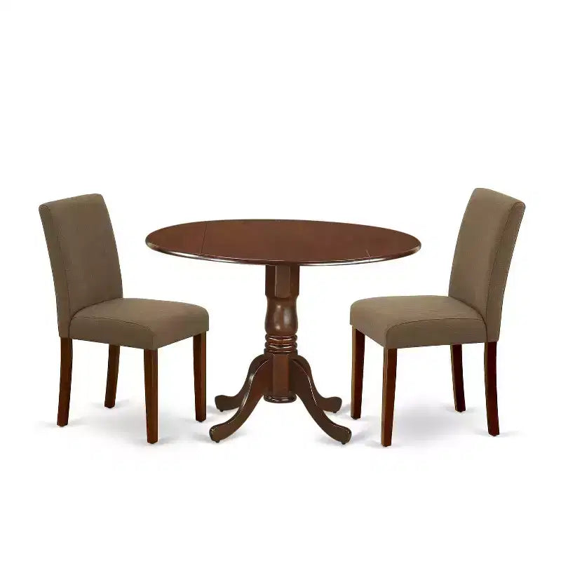 3-Piece Mahogany Finish Solid Wood Top-Round Dining Room Set -Seats 4