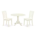 Round Dinette Set with Drop Leaf Table & 2 Linen Dining Chairs - White Finish