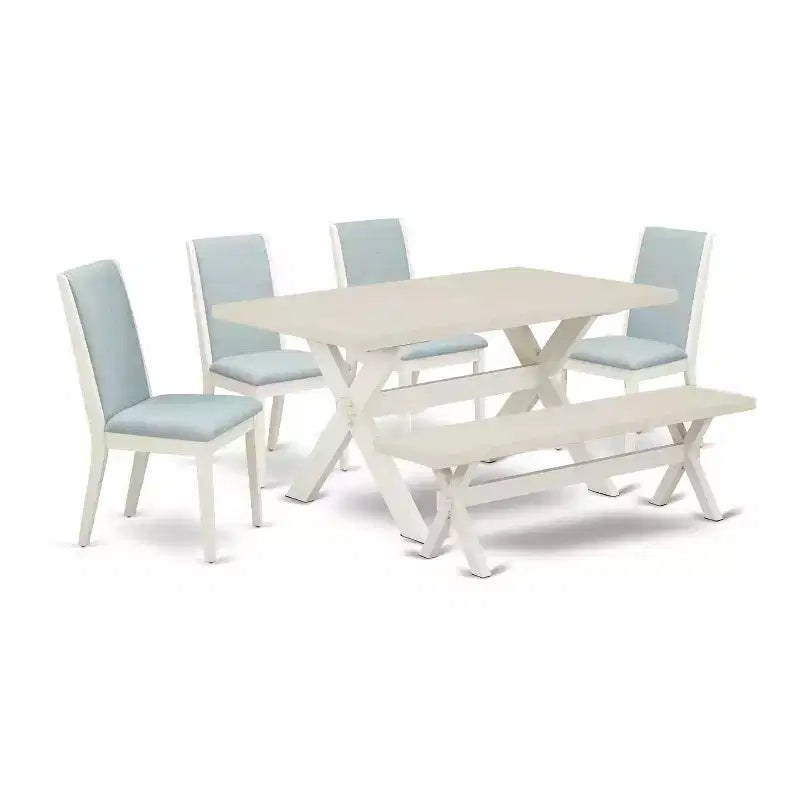 HomeStock 6-Piece Rectangle Natural Oak Finish Solid Wood Top Dining Table with 1-Bench, 4-Chairs