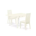 HomeStock 3-Pc Linen White Finish Solid Wood Top With Dropleaf Dining Table Set