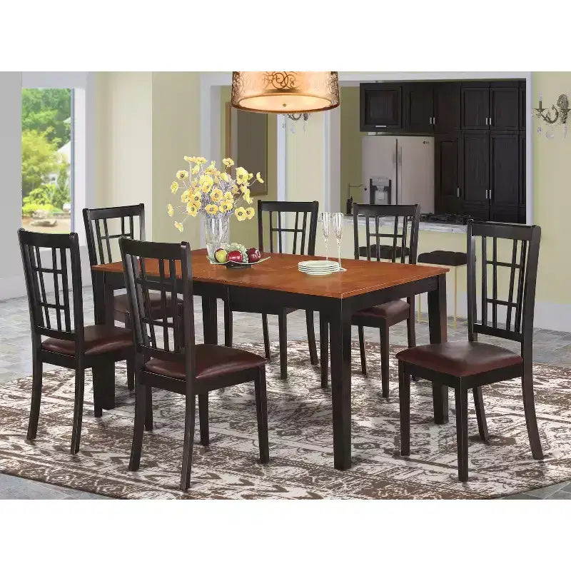 Ensemble de salle à manger gothique 7 pièces - Table en cerisier et 6 chaises - Ensemble de dînette en bois massif