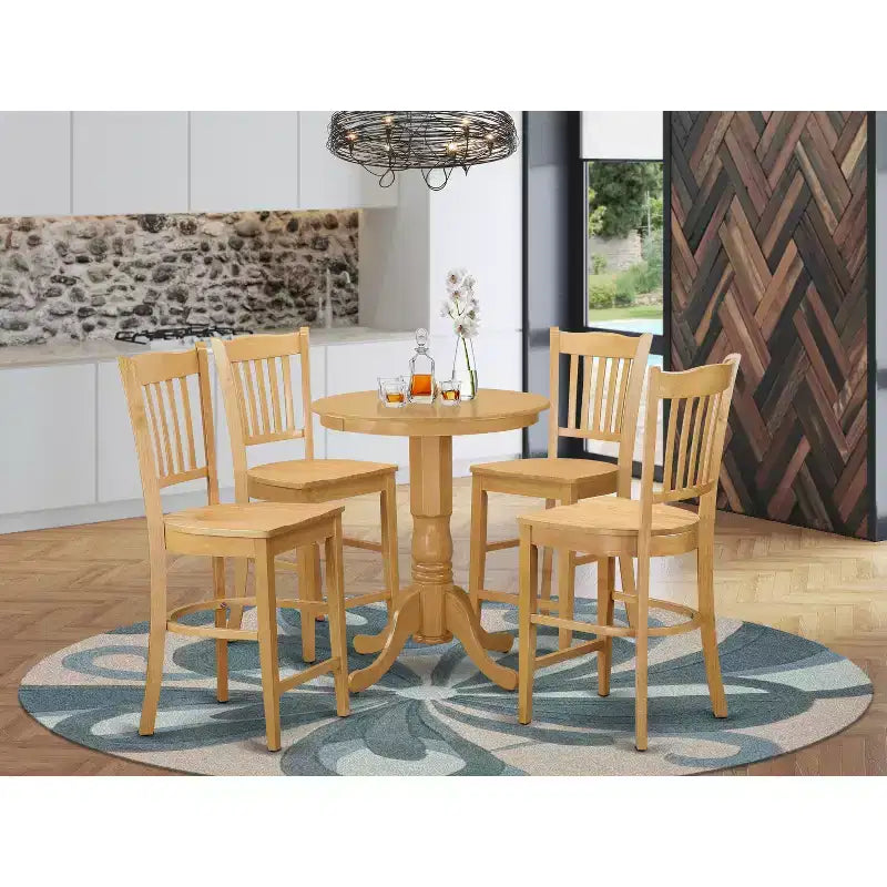 Ensemble de salle à manger à hauteur de comptoir de cuisine - Table et 4 chaises - Fini chêne