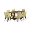 HomeStock 7-Piece Rectangle Distressed Jacobean Finish Solid Wood Top Dining Table with 6 Parson-Chairs