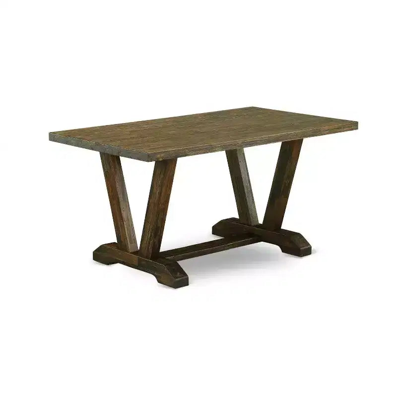Table à manger HomeStock 7 pièces rectangulaire en bois massif finition jacobine patinée avec 6 chaises Parsons