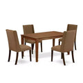 Kitchen Table Set 5 Piece - Dining Room Table & 4 Chairs - Modern Fabric Seat - Brown Beige Finish