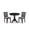 3-Piece Wirebrushed Black Solid Wood Top - Upholstered Dining Room Set - Seats-4