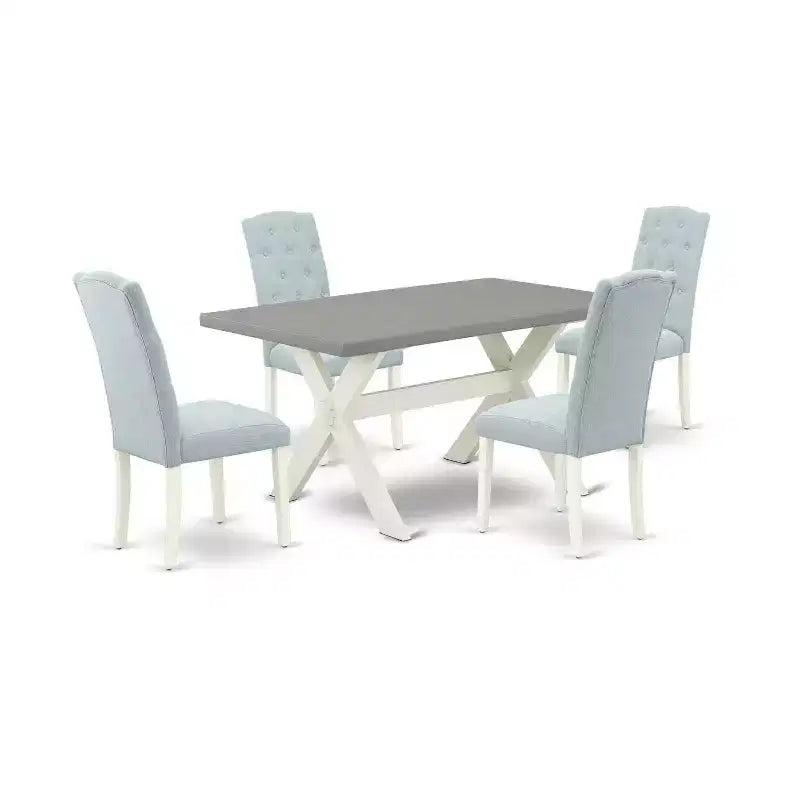 HomeStock 5-Piece Rectangle Natural Oak Finish Solid Wood Top Dining Table with 4 Upholstered Chairs