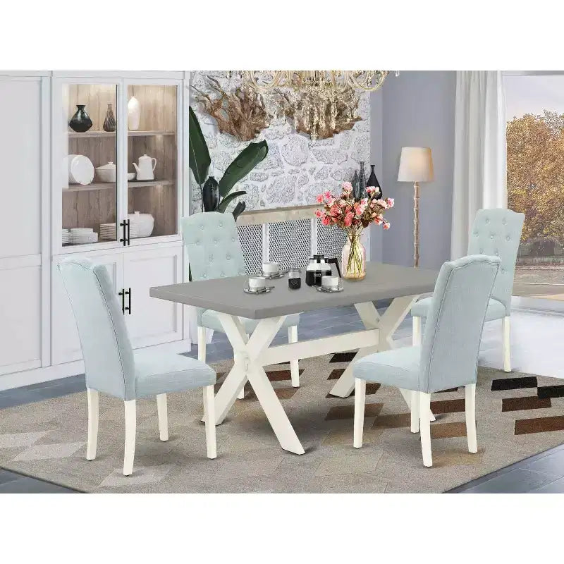 HomeStock Table à manger rectangulaire 5 pièces en bois massif finition chêne naturel avec 4 chaises rembourrées