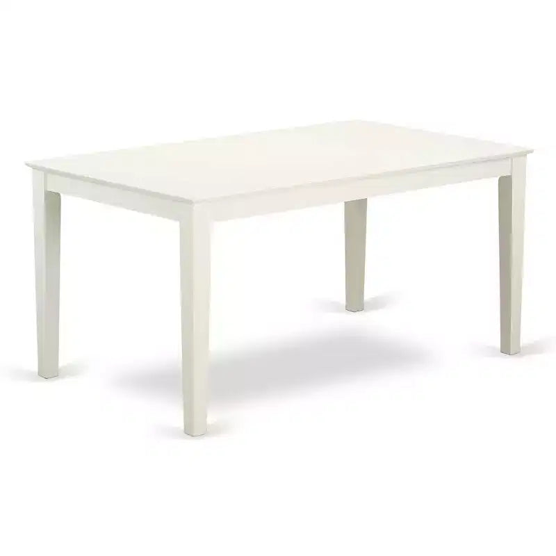 HomeStock – Table de salle à manger rectangulaire 7 pièces en lin blanc avec plateau en bois massif et 6 chaises Parson