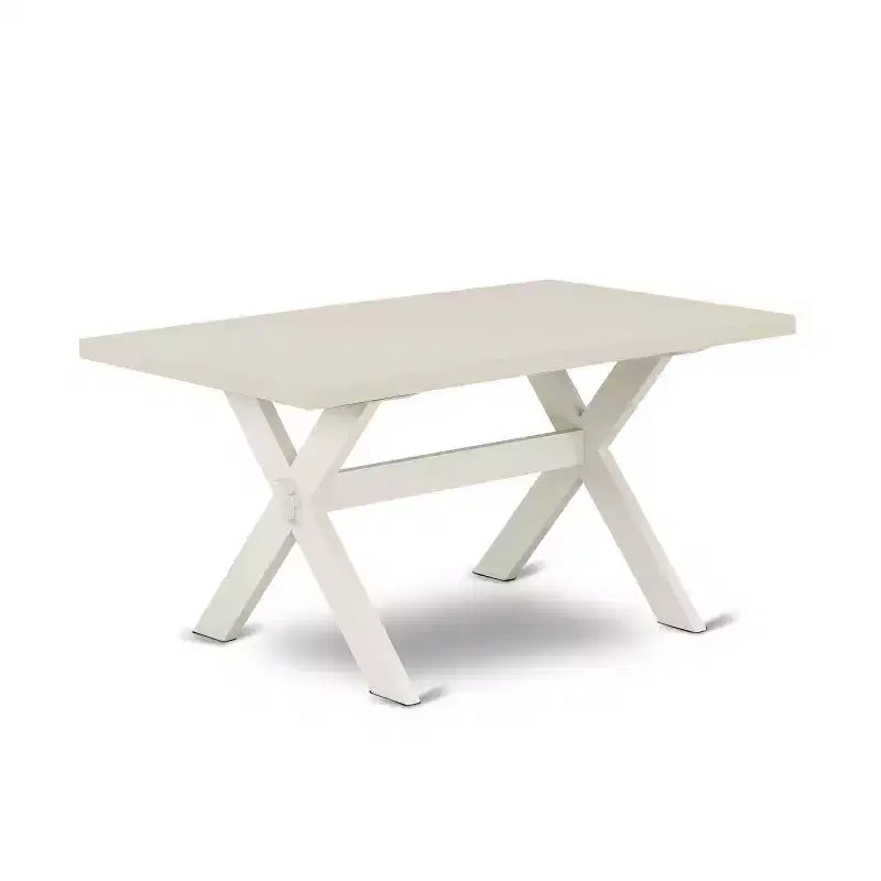 HomeStock Table de salle à manger 6 pièces rectangulaire en bois massif brossé blanc lin avec 1 banc et 4 chaises