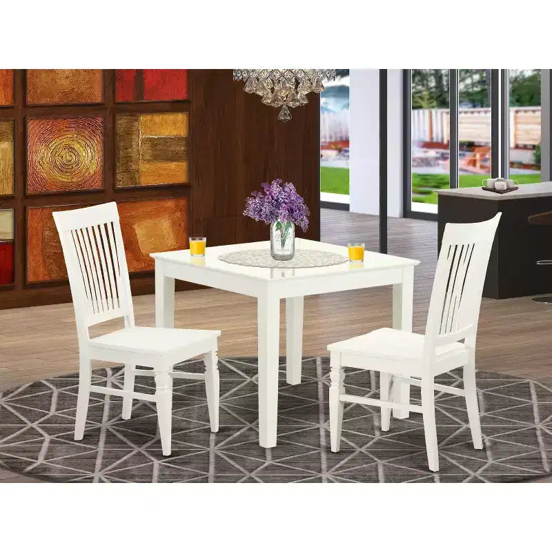Ensemble Table et Chaises de Cuisine Compact - Salle à Manger 3 Pièces - Table Carrée 91 cm - Finition Blanc Lin