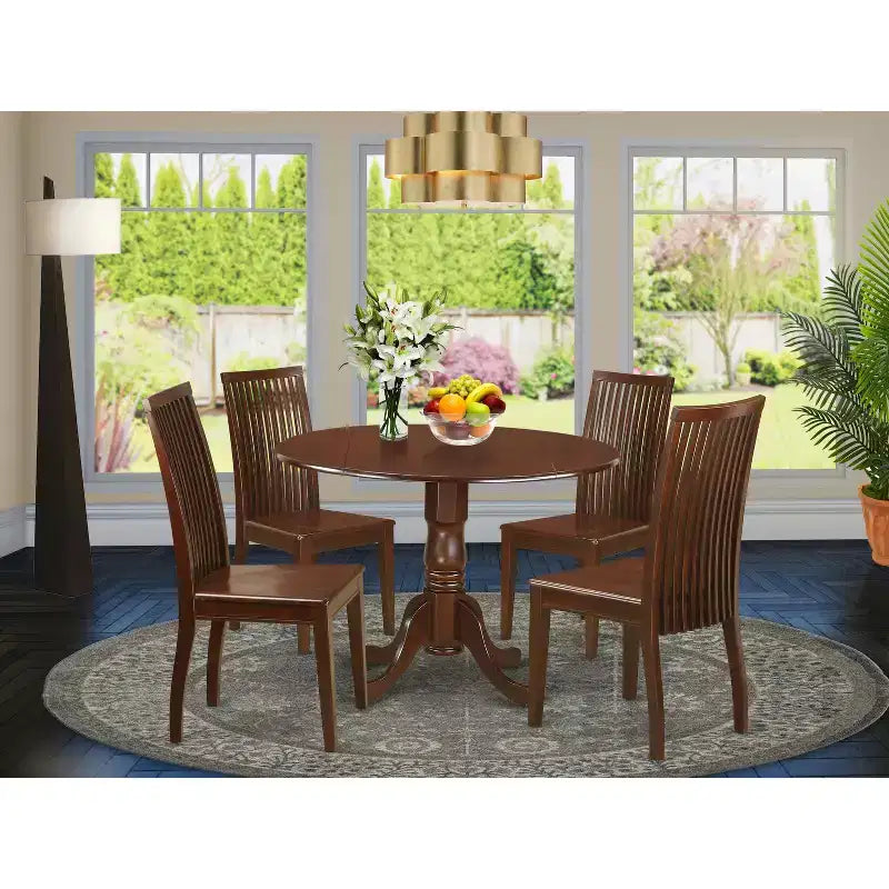 Ensemble de salle à manger rond avec 4 chaises - Table de 42 pouces, finition acajou, ensemble de meubles compacts