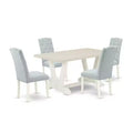 HomeStock 5-Piece Rectangle Natural Oak Finish Solid Wood Top Dining Table with 4 Parson Chair