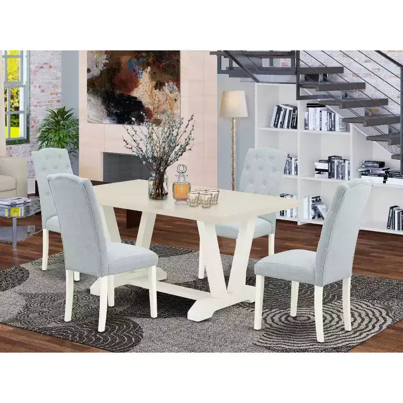 HomeStock Table à manger 5 pièces rectangulaire en bois massif finition chêne naturel avec 4 chaises Parson