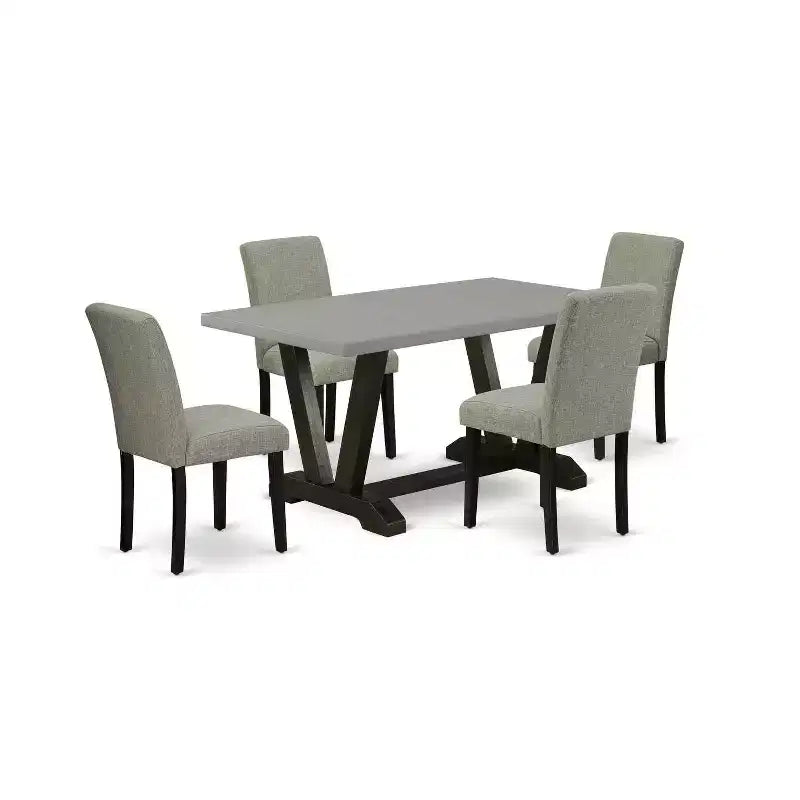 HomeStock 5-Pc Rectangle Natural Oak Finish Solid Wood Top Dining table with 4 Chairs