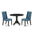 HomeStock 3-Pc Wire brushed Black Solid Wood Top - Round Dining Room Set - Seats 4