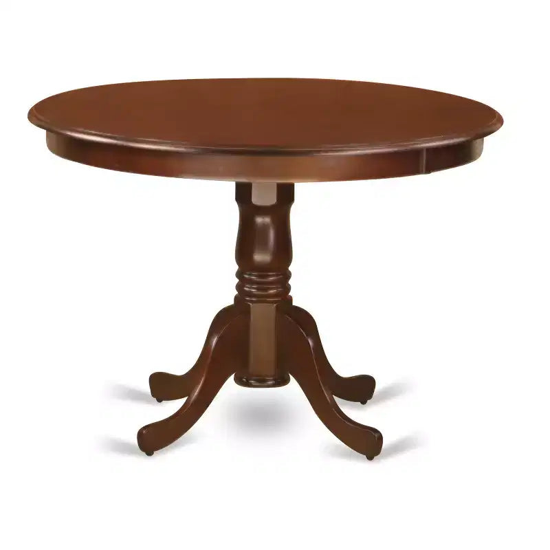 5 Piece Dinette Set - Round Table & 4 Chairs - Wood Seat - Mahogany Finish - HomeStock