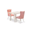 HomeStock 3-Pc Linen White Finish Rectangular Solid Wood Top with Dropleaf Dining Table Set