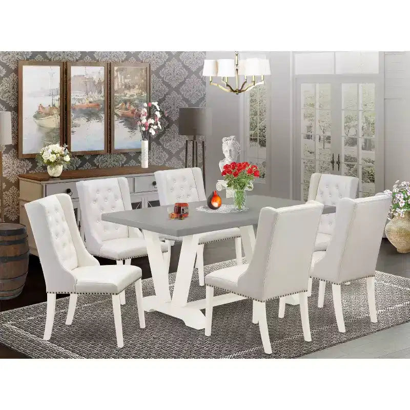 Table à manger HomeStock 7 pièces en bois massif finition chêne naturel avec 6 chaises