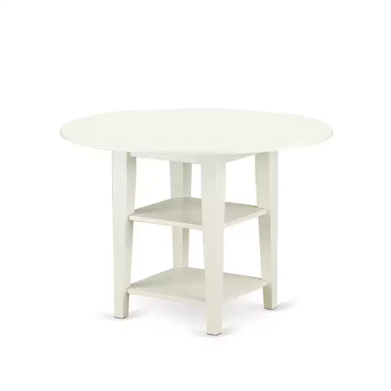 HomeStock 5-Pc Linen White Finish Solid Wood Top - Dining Room Set - Seats-4