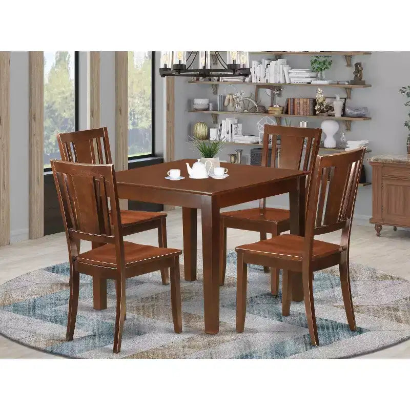 Ensemble de salle à manger rétro 5 pièces - Table et chaises en bois dur - Motif floral - Élégant ensemble de salle à manger de cuisine