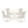 HomeStock 5-Piece Round Linen White Finish Solid Wood Top Dining Table with 4 Parson Chair
