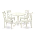 HomeStock 5-Pc Round Linen White Finish Solid Wood Top Dining table with 4 Chairs with Cross Back