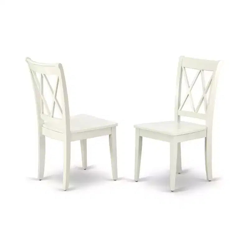 Table à manger HomeStock 5 pièces ronde en lin blanc avec plateau en bois massif et 4 chaises à dossier croisé