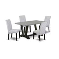 HomeStock 5-Pc Rectangle Natural Oak Finish Solid Wood Top Dining Table with 4 Parson Chair