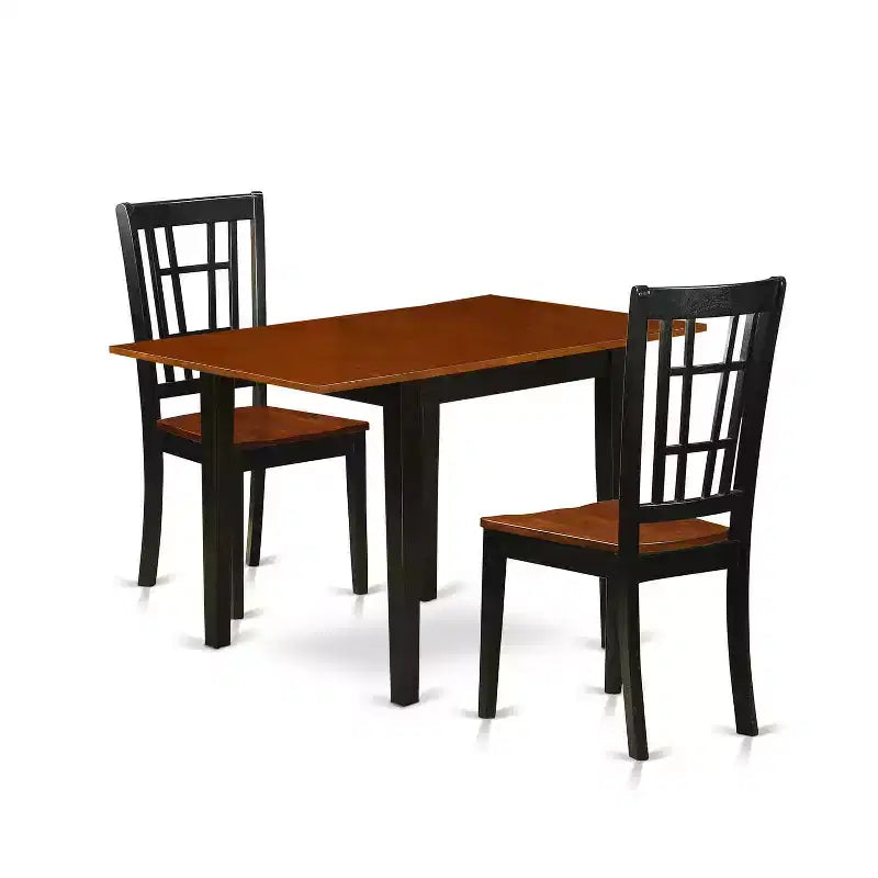 3-Piece Black and Cherry Finish Solid Wood Top Dining Table Set