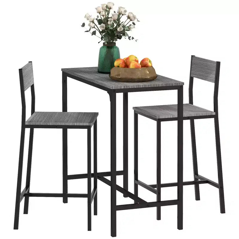3 Piece Bar Table and Chairs, Industrial Dining Table Set for 2, Counter Height Kitchen Table with Bar stools, Breakfast Table Set for 2