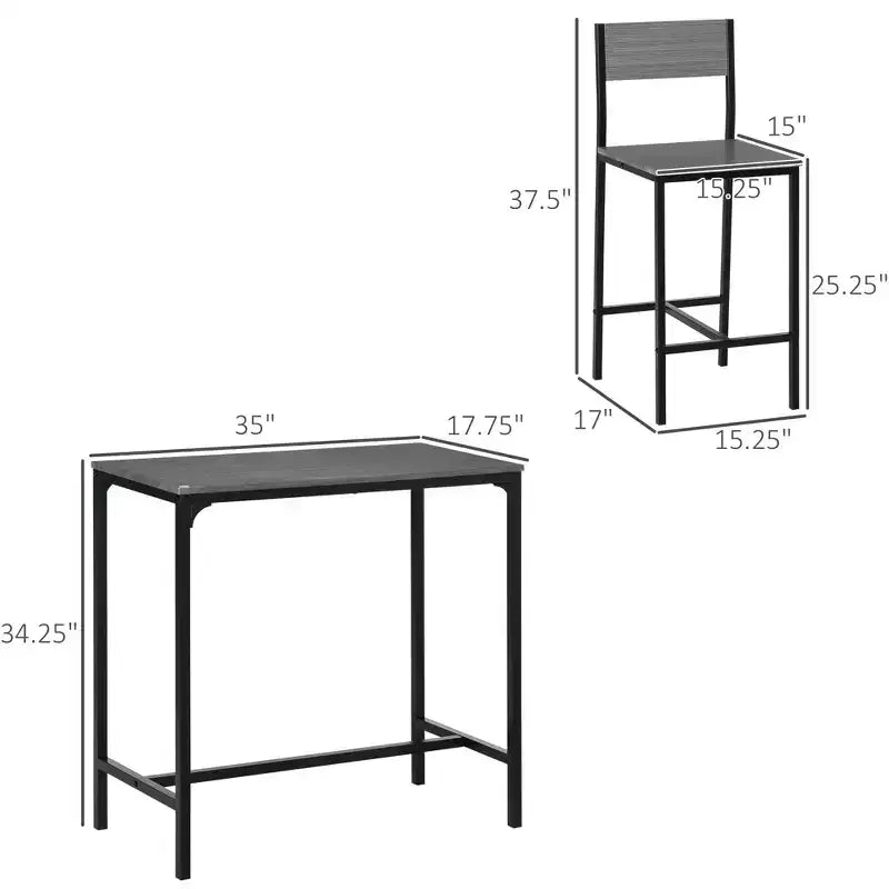 Ensemble table de bar et 2 chaises, table à manger industrielle pour 2, table de cuisine hauteur comptoir avec tabourets de bar, ensemble table de petit-déjeuner pour 2