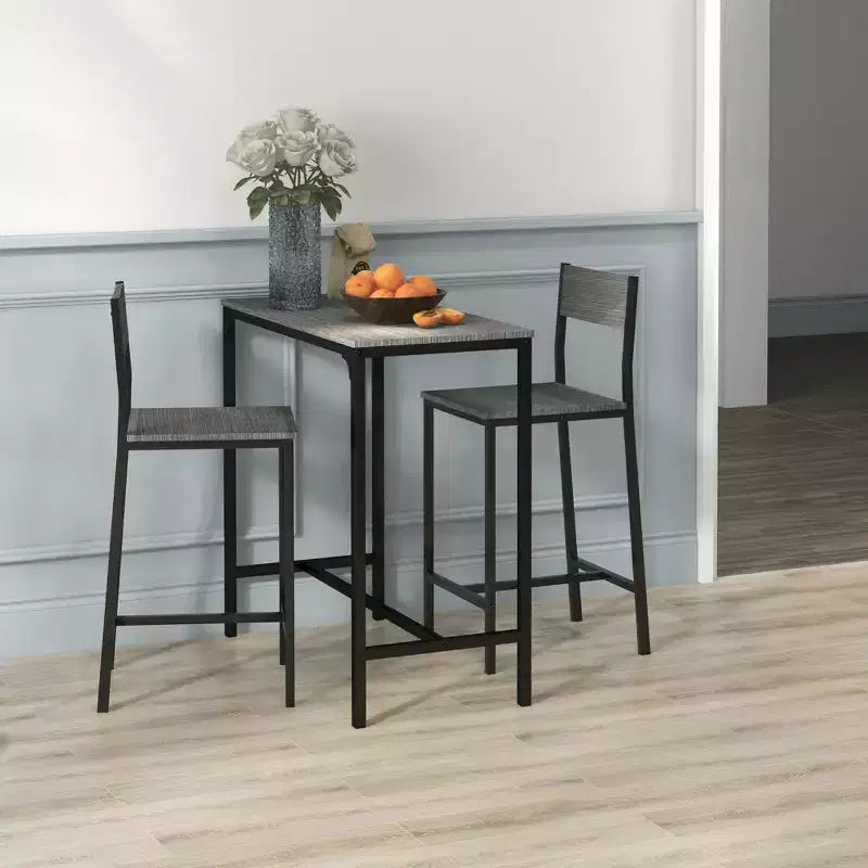Ensemble table de bar et 2 chaises, table à manger industrielle pour 2, table de cuisine hauteur comptoir avec tabourets de bar, ensemble table de petit-déjeuner pour 2