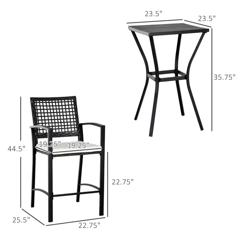 Ensemble de bar de terrasse 3 pièces avec coussins moelleux, mobilier d'extérieur en rotin pour jardin, pelouse, terrasse